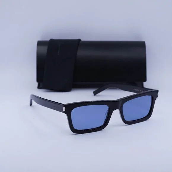 Saint Laurent SL461 BETTY 009 Rectangle Sunglasses - Black/Blue - Picture 1 of 9